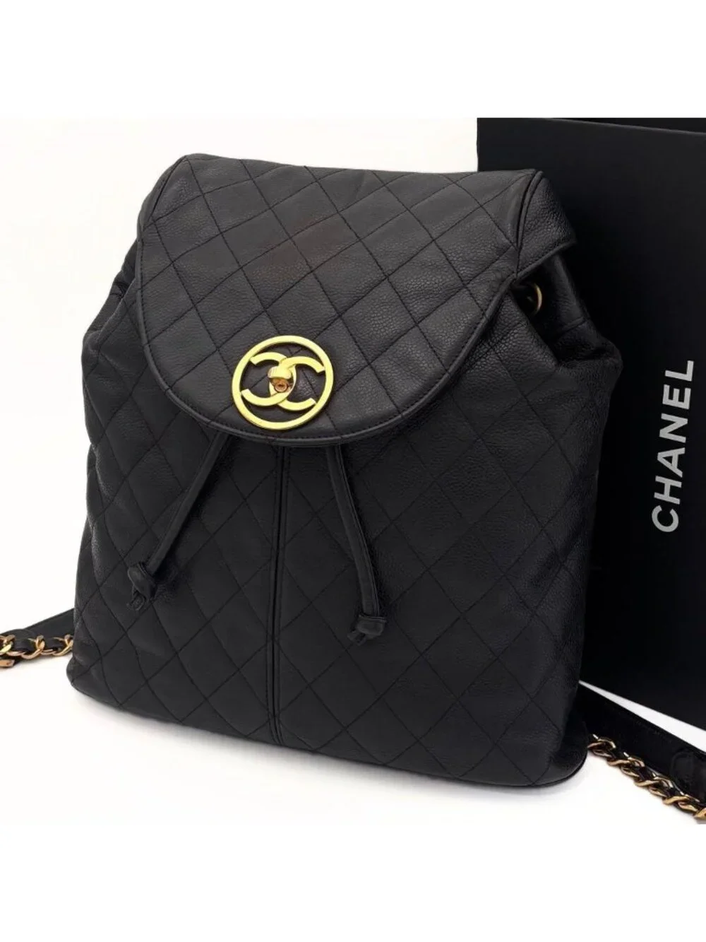 Chanel Quilted Caviar Leather Chain Backpack Black